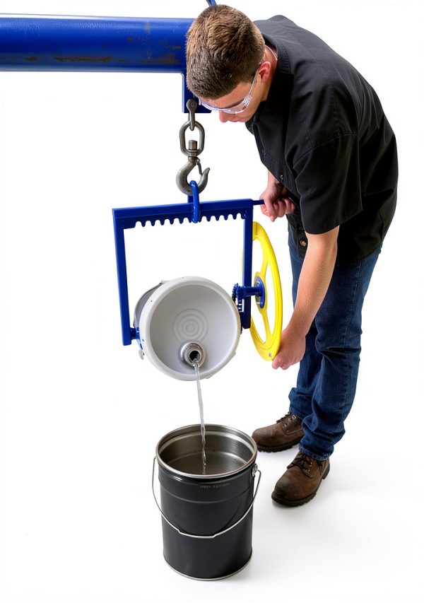 Vestil PCT-5 Steel Manual Overhead Pail Dispenser 200lb Blue Yellow-4